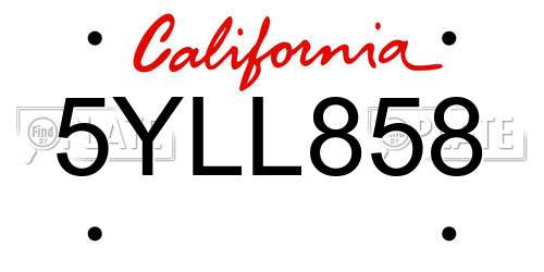 5YLL858 California License Plate