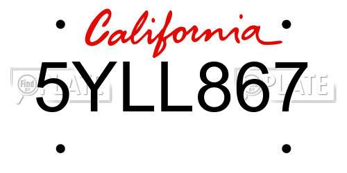 5YLL867 California License Plate