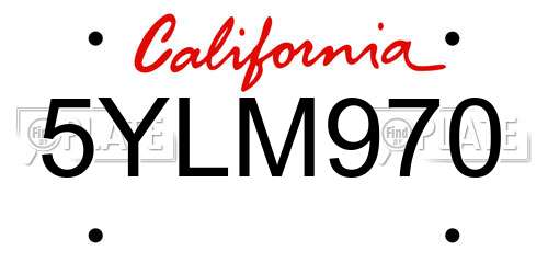 5YLM970 California License Plate