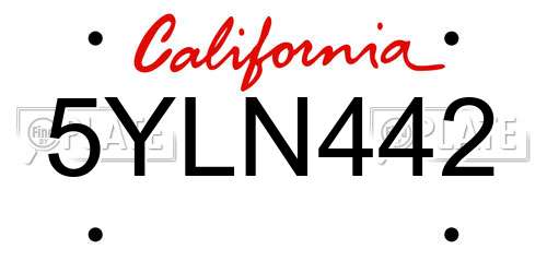 5YLN442 California License Plate