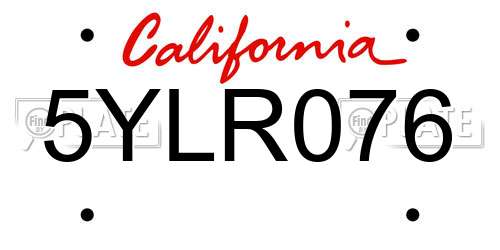 5YLR076 California License Plate