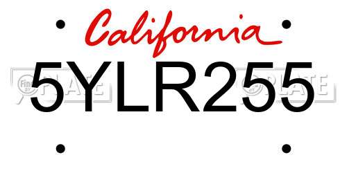 5YLR255 California License Plate