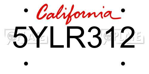 5YLR312 California License Plate