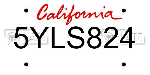 5YLS824 California License Plate