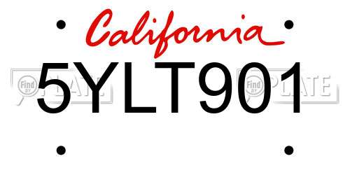 5YLT901 California License Plate