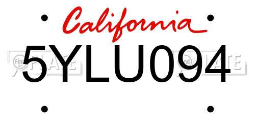 5YLU094 California License Plate