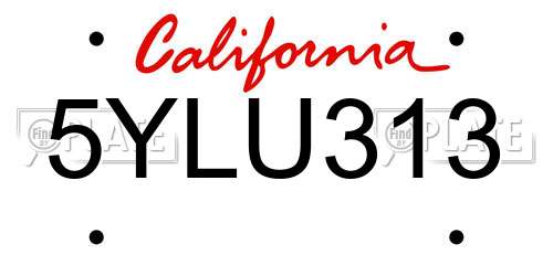 5YLU313 California License Plate