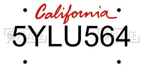 5YLU564 California License Plate