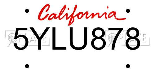 5YLU878 California License Plate