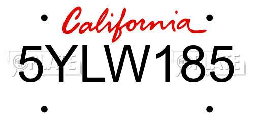 5YLW185 California License Plate