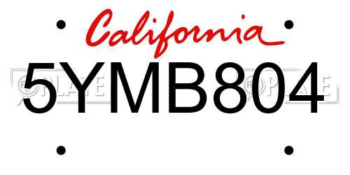 5YMB804 California License Plate
