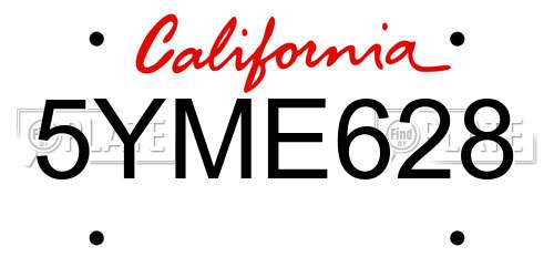 5YME628 California License Plate