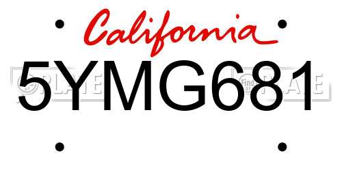 5YMG681 California License Plate