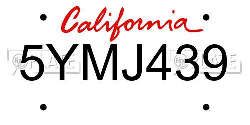 5YMJ439 California License Plate