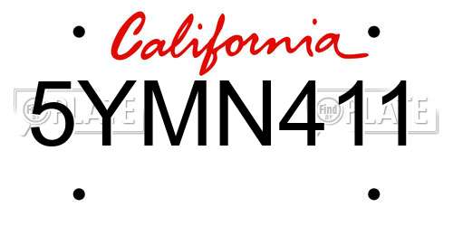 5YMN411 California License Plate