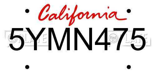 5YMN475 California License Plate
