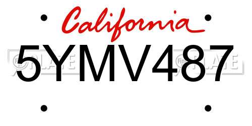5YMV487 California License Plate