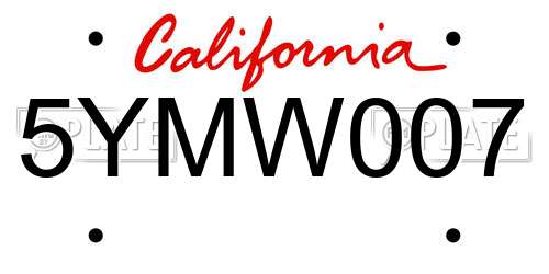 5YMW007 California License Plate