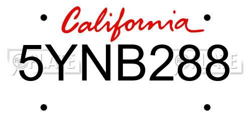5YNB288 California License Plate