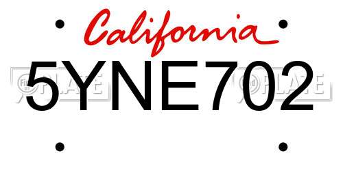 5YNE702 California License Plate