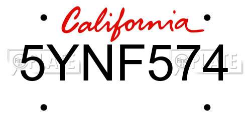 5YNF574 California License Plate