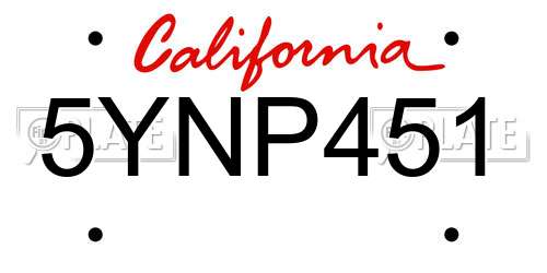 5YNP451 California License Plate