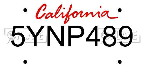 5YNP489 California License Plate