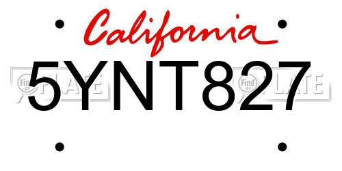 5YNT827 California License Plate