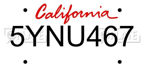 5YNU467 California License Plate