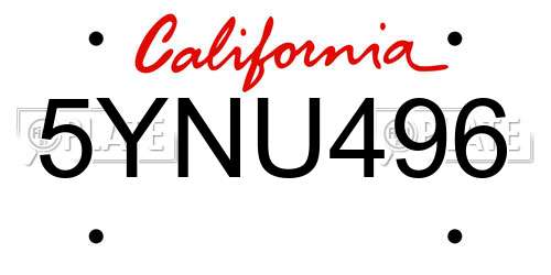 5YNU496 California License Plate