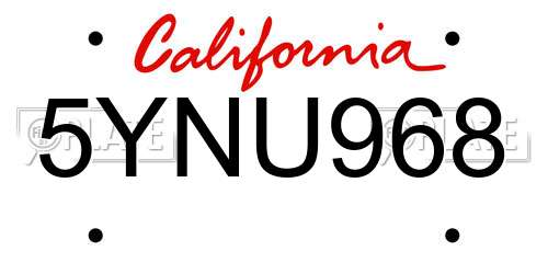 5YNU968 California License Plate