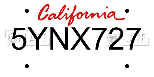 5YNX727 California License Plate
