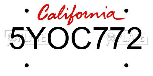 5YOC772 California License Plate