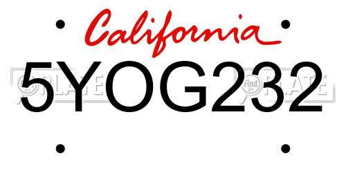 5YOG232 California License Plate