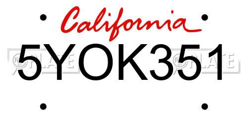 5YOK351 California License Plate