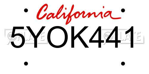 5YOK441 California License Plate