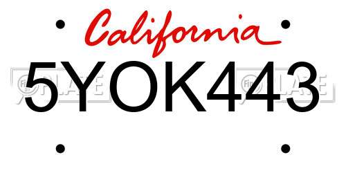 5YOK443 California License Plate