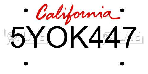 5YOK447 California License Plate