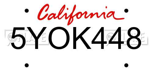 5YOK448 California License Plate