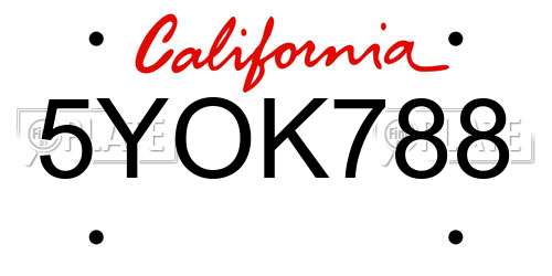 5YOK788 California License Plate