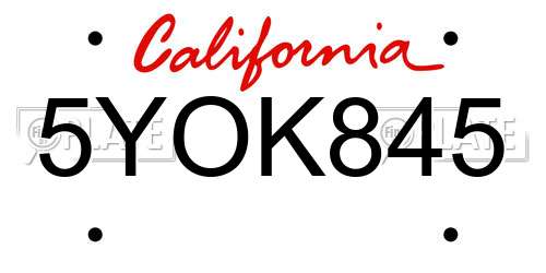 5YOK845 California License Plate