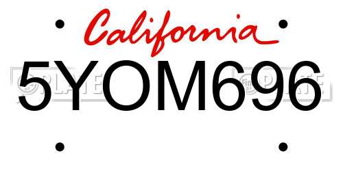 5YOM696 California License Plate