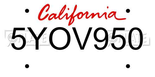 5YOV950 California License Plate