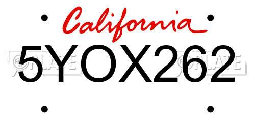 5YOX262 California License Plate