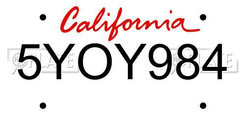 5YOY984 California License Plate