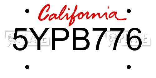 5YPB776 California License Plate