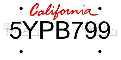 5YPB799 California License Plate
