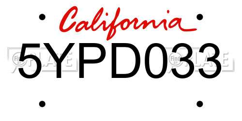 5YPD033 California License Plate