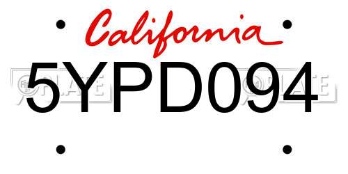 5YPD094 California License Plate