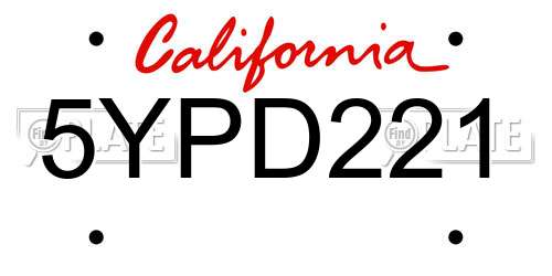 5YPD221 California License Plate